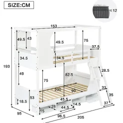 Lit Superposé 90x200 cm - Lit enfant Combiné avec Armoire, Table Pratique et Escalier Sécurisé - Grand Rangement - MDF Blanc><noscript><img width=