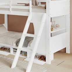 Lit Superposé 90x200 cm - Lit enfant Combiné avec Armoire, Table Pratique et Escalier Sécurisé - Grand Rangement - MDF Blanc><noscript><img width=