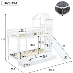 Lit superposé 90x200 cm - Lit enfant avec espacement de 92,8 cm - Bois massif + MDF - Sans matelas - Blanc><noscript><img width=
