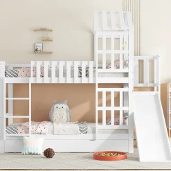 Lit superposé 90x200 cm - Lit enfant avec espacement de 92,8 cm - Bois massif + MDF - Sans matelas - Blanc><noscript><img width=