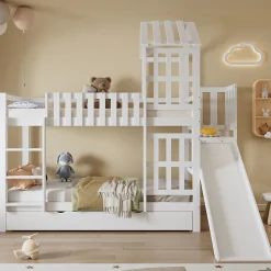 Lit superposé 90x200 cm - Lit enfant avec espacement de 92,8 cm - Bois massif + MDF - Sans matelas - Blanc><noscript><img width=