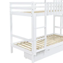 Lit superposé 90x200 cm - Lit enfant avec espacement de 92,8 cm - Bois massif + MDF - Sans matelas - Blanc><noscript><img width=
