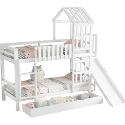 Lit superposé 90x200 cm - Lit enfant avec espacement de 92,8 cm - Bois massif + MDF - Sans matelas - Blanc><noscript><img width=