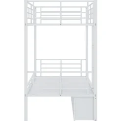 Lit Superposé 90x200 cm - Lit enfant en Métal avec Rangement Chaussures et 2 Tiroirs, Protection Latérale - Sans Matelas - Blanc><noscript><img width=
