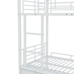 Lit Superposé 90x200 cm - Lit enfant en Métal avec Rangement Chaussures et 2 Tiroirs, Protection Latérale - Sans Matelas - Blanc><noscript><img width=