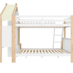 Lit Superposé 90x200 cm - Lit Enfant avec 2 Tiroirs et Barrières de Sécurité - Design Bois - Sans Matelas - Blanc+Naturel><noscript><img width=