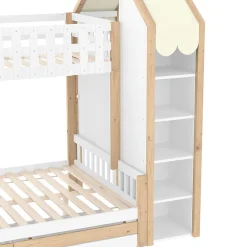 Lit Superposé 90x200 cm - Lit Enfant avec 2 Tiroirs et Barrières de Sécurité - Design Bois - Sans Matelas - Blanc+Naturel><noscript><img width=