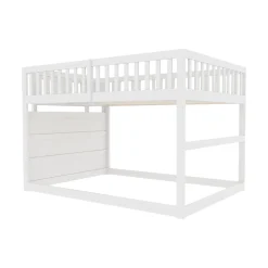 Generique Lit Superposé 140x200 cm - Lit Junior avec Rangement, Cadre en Bois avec Clôture, Sans Matelas, Blanc*Enfant Lit Enfant