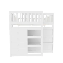 Generique Lit Superposé 140x200 cm - Lit Junior avec Rangement, Cadre en Bois avec Clôture, Sans Matelas, Blanc*Enfant Lit Enfant