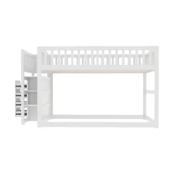 Generique Lit Superposé 140x200 cm - Lit Junior avec Rangement, Cadre en Bois avec Clôture, Sans Matelas, Blanc*Enfant Lit Enfant