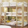 Lit superposé 90x190 cm - Lit triple - Avec échelle de sécurité - Blanc + naturel (matelas non inclus)>ModernLuxe Outlet