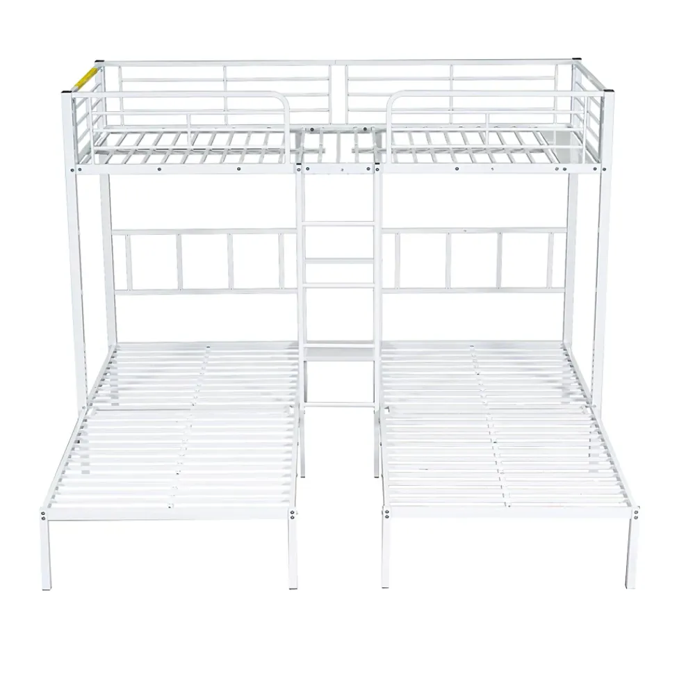 Fortuna lai Lit superposé 90x200 cm, 3 lits, échelle, table, cadre métal, blanc*Enfant Lit Enfant