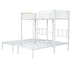 Fortuna lai Lit superposé 90x200 cm, 3 lits, échelle, table, cadre métal, blanc*Enfant Lit Enfant