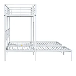 Fortuna lai Lit superposé 90x200 cm, 3 lits, échelle, table, cadre métal, blanc*Enfant Lit Enfant