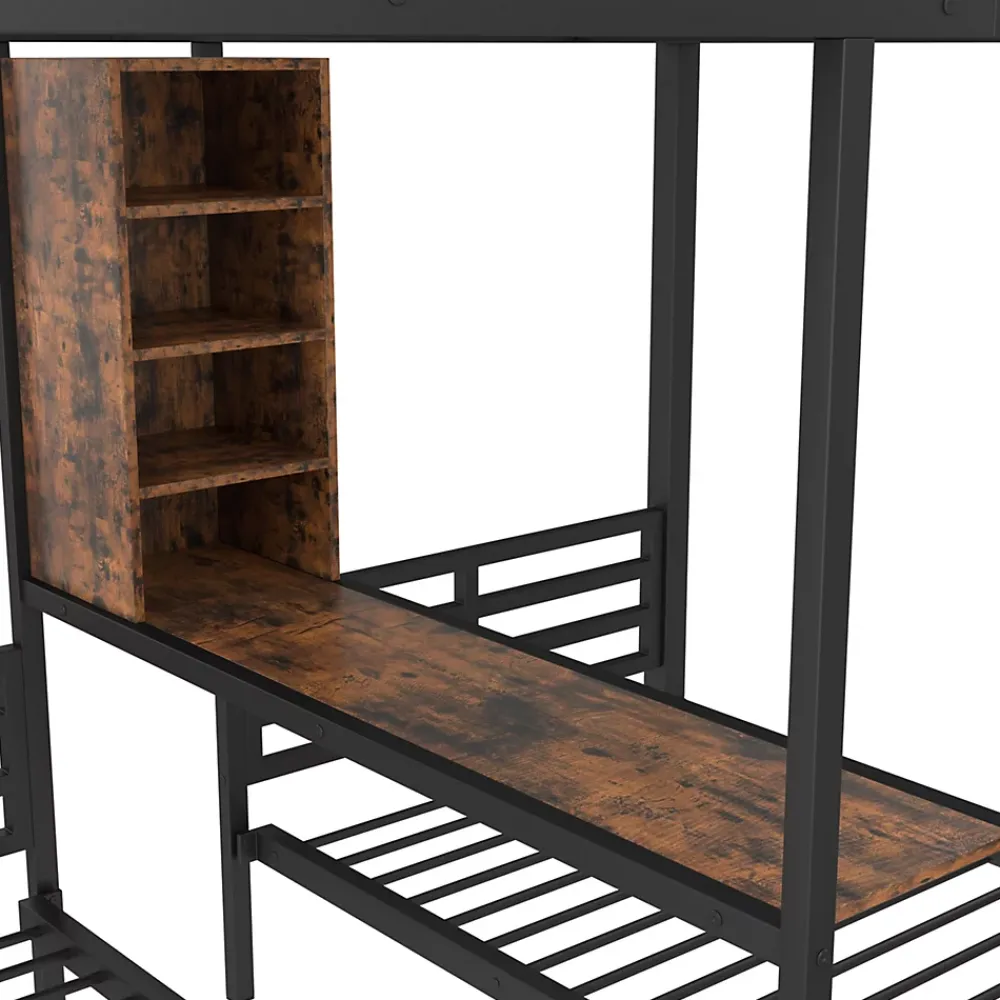 Okwish Lit superposé 140x200 cm + 90x200 cm - Lit avec rangement avec 2 tiroirs- Métal et MDF - Facile à monter - Sans matelas - Noir*Enfant Lit Enfant