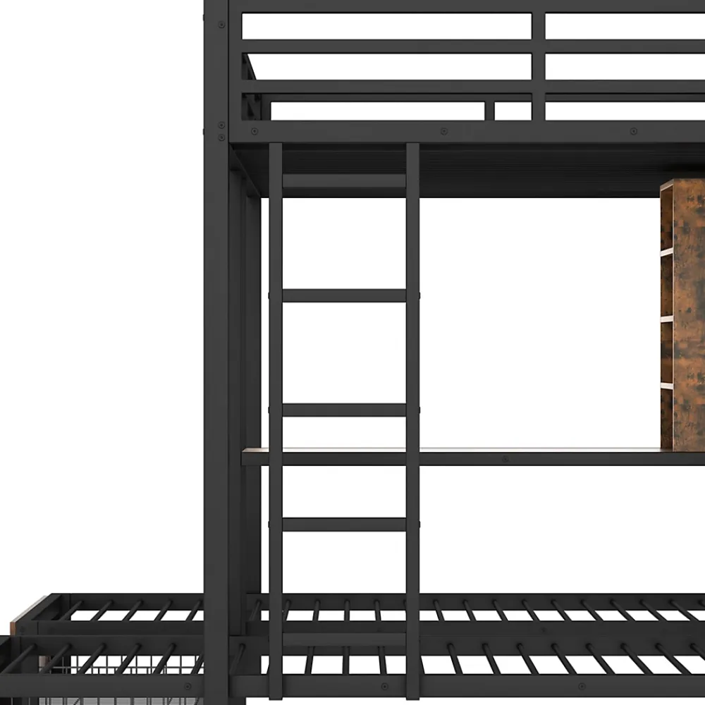 Okwish Lit superposé 140x200 cm + 90x200 cm - Lit avec rangement avec 2 tiroirs- Métal et MDF - Facile à monter - Sans matelas - Noir*Enfant Lit Enfant