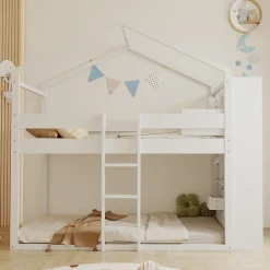 ModernLuxe Lit superposé 90x200 cm avec 2 tiroirs - avec compartiments de rangement - avec sommier à lattes - blanc (sans matelas)*Enfant Lit Enfant
