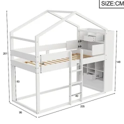 ModernLuxe Lit superposé 90x200 cm avec 2 tiroirs - avec compartiments de rangement - avec sommier à lattes - blanc (sans matelas)*Enfant Lit Enfant