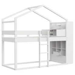 ModernLuxe Lit superposé 90x200 cm avec 2 tiroirs - avec compartiments de rangement - avec sommier à lattes - blanc (sans matelas)*Enfant Lit Enfant