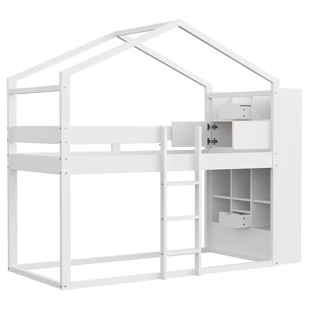 ModernLuxe Lit superposé 90x200 cm avec 2 tiroirs - avec compartiments de rangement - avec sommier à lattes - blanc (sans matelas)*Enfant Lit Enfant