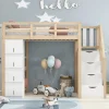Lit superposé 90x200 cm avec 4 tiroirs et échelle sécurisée en bois massif, gain de place chambre enfant>Redom