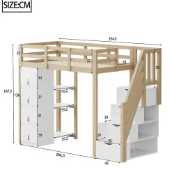 Lit superposé 90x200 cm avec 4 tiroirs et échelle sécurisée en bois massif, gain de place chambre enfant><noscript><img width=