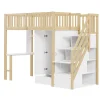 Redom Lit superposé 90x200 cm avec armoire et bureau intégrés, structure bois massif blanc/naturel, gain de place*Enfant Lit Enfant