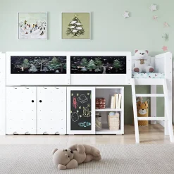 Redom Lit superposé 90x200 cm avec armoire 2 portes, tableau à craie et échelle inclinée en pin/MDF*Enfant Lit Enfant