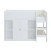 Redom Lit superposé 90x200 cm avec armoire et étagères intégrées, échelle incluse, structure en bois massif blanc et gris*Enfant Lit Enfant
