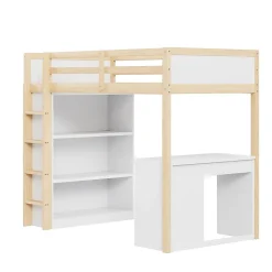 Redom Lit superposé 90x200 cm avec bureau modulable et armoire de rangement en bois naturel*Enfant Lit Enfant