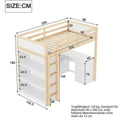 Redom Lit superposé 90x200 cm avec bureau modulable et armoire de rangement en bois naturel*Enfant Lit Enfant