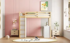 Redom Lit superposé 90x200 cm avec bureau modulable et armoire de rangement en bois naturel*Enfant Lit Enfant