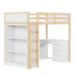 Redom Lit superposé 90x200 cm avec bureau modulable et armoire de rangement en bois naturel*Enfant Lit Enfant