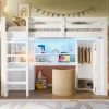 Lit superposé 90x200 cm avec bureau intégré et armoire intégrée en pin massif blanc>Redom Best