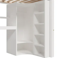 Lit superposé 90x200 cm avec bureau intégré et armoire intégrée en pin massif blanc><noscript><img width=