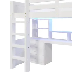 Lit superposé 90x200 cm avec bureau intégré et armoire intégrée en pin massif blanc><noscript><img width=
