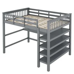Redom Lit superposé 140x200 cm avec bureau intégré et étagères en pin massif et MDF, finition grise, gain de place*Enfant Lit Enfant