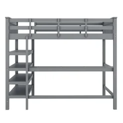 Redom Lit superposé 140x200 cm avec bureau intégré et étagères en pin massif et MDF, finition grise, gain de place*Enfant Lit Enfant