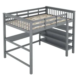 Redom Lit superposé 140x200 cm avec bureau intégré et étagères en pin massif et MDF, finition grise, gain de place*Enfant Lit Enfant