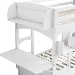 Lit superposé 90x200 cm avec bureau rabattable, 2 tiroirs et sommier à lattes, structure bois massif><noscript><img width=