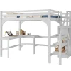 Redom Lit superposé 140x200 cm avec bureau en L et escalier à rangement, structure pin et MDF, minimaliste blanc*Enfant Lit Enfant
