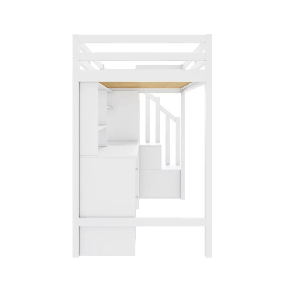 Redom Lit superposé 90x200 cm avec bureau intégré, armoire et tiroirs en bois massif blanc*Enfant Lit Enfant