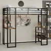 Lit superposé 90x190 cm avec bureau intégré et échelle bilatérale, structure métal noire gain de place>Redom Outlet