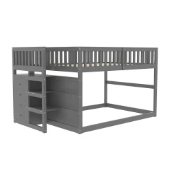 Lit superposé 140x200 cm avec échelle sécurisée et 4 tiroirs de rangement, structure bois gris><noscript><img width=