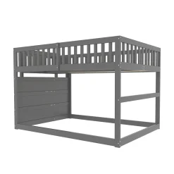 Lit superposé 140x200 cm avec échelle sécurisée et 4 tiroirs de rangement, structure bois gris><noscript><img width=