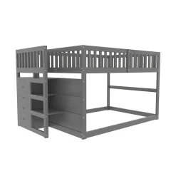 Lit superposé 140x200 cm avec échelle sécurisée et 4 tiroirs de rangement, structure bois gris><noscript><img width=