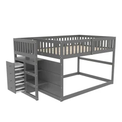 Lit superposé 140x200 cm avec échelle sécurisée et 4 tiroirs de rangement, structure bois gris><noscript><img width=