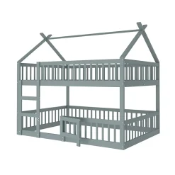 Lit superposé 140x200 cm avec échelle intégrée et structure en bois massif, design loft gris><noscript><img width=