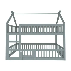 Lit superposé 140x200 cm avec échelle intégrée et structure en bois massif, design loft gris><noscript><img width=