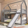 Redom Lit superposé 90x200 cm avec escalier de rangement et toboggan, structure en pin et MDF, chambre enfant*Enfant Lit Enfant